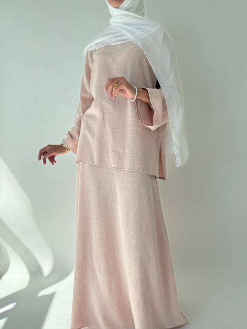 Blush linen co-ord skirt set