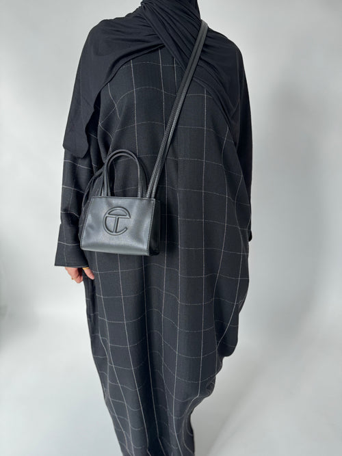 Black Grid Zip abayah