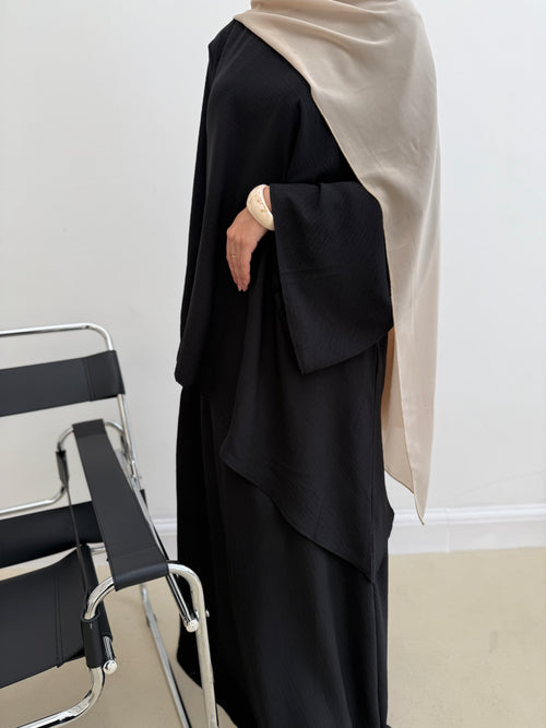 Asymmetrical linen-look skirt set: Black