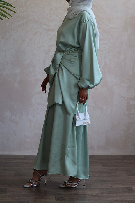 Sage satin wrap set