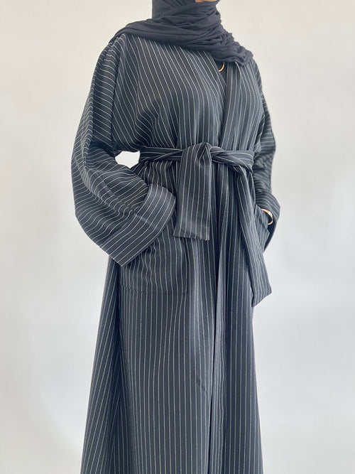 Black pinstriped coat abayah