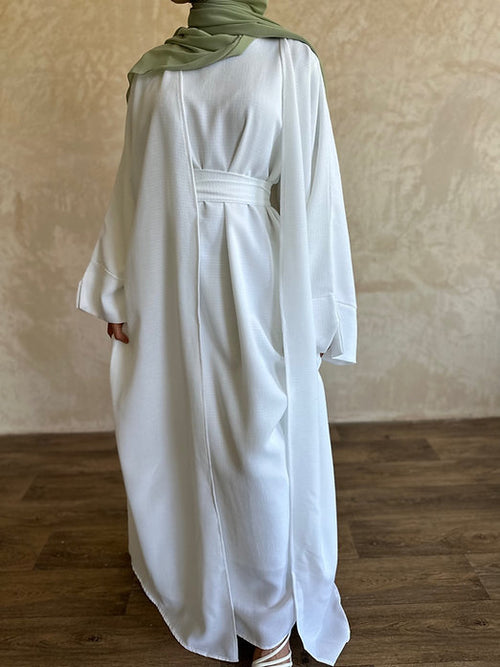 White textured slit-sleeve abayah