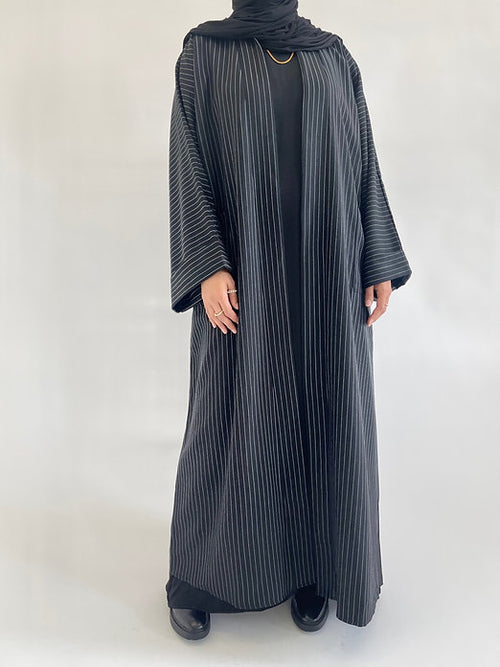 Black pinstriped coat abayah