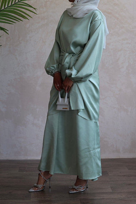 Sage satin wrap set