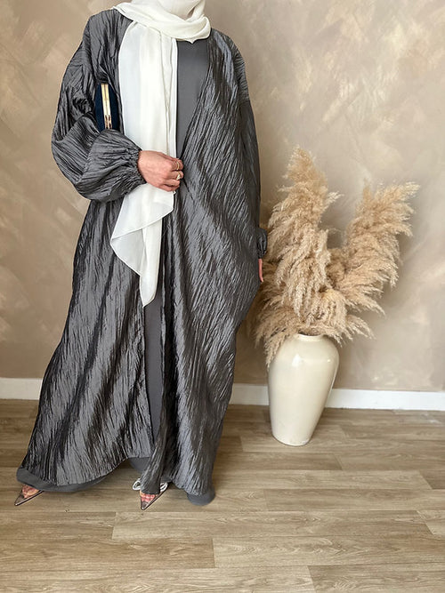 Metalic grey open abayah