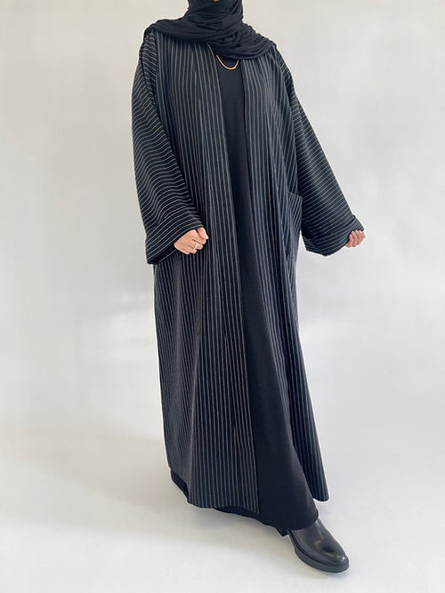 Black pinstriped coat abayah