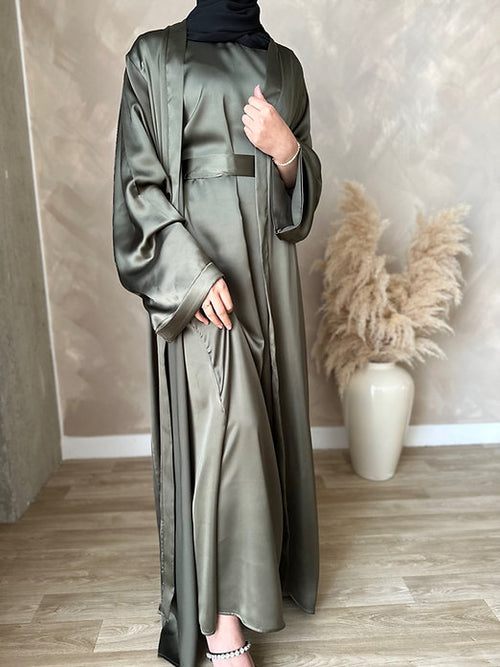 Dounia pleated abayah: Deep Khaki