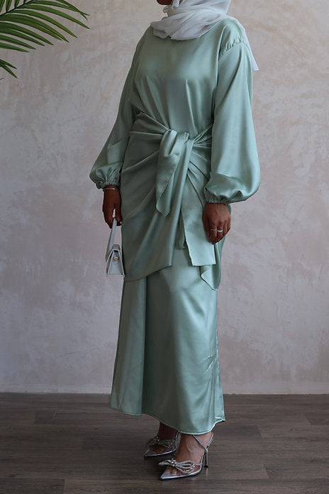 Sage satin wrap set