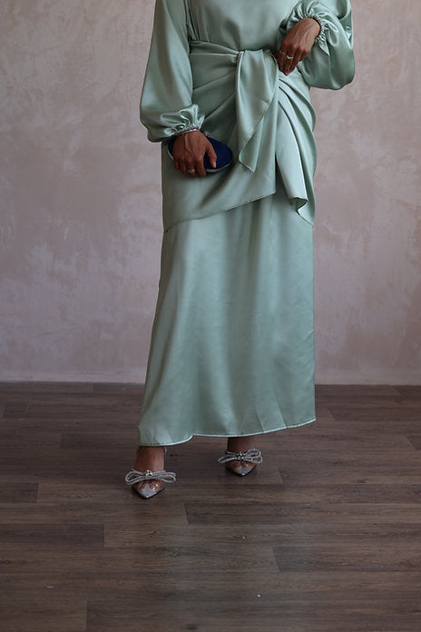 Sage satin wrap set