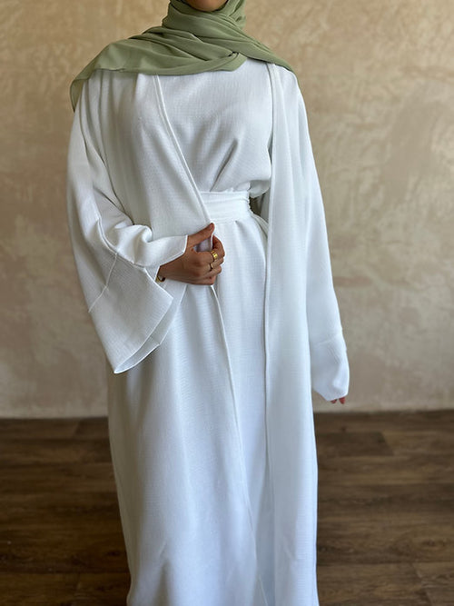 White textured slit-sleeve abayah