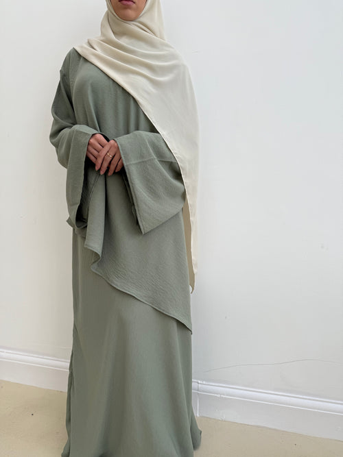 Asymmetrical linen-look skirt set: Pistachio