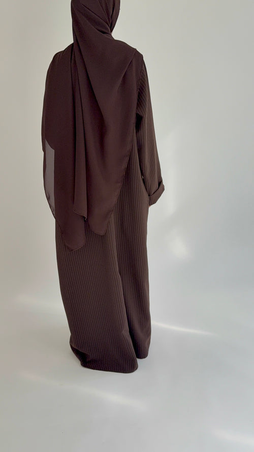 Brown striped narrow sleeve abayah