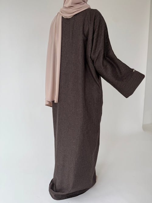 Pecan Herringbone ZIP abayah