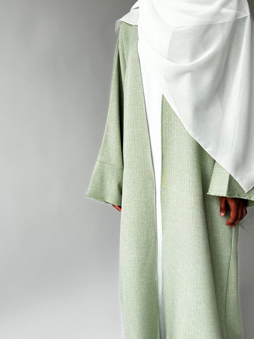Mint Fringed open abayah