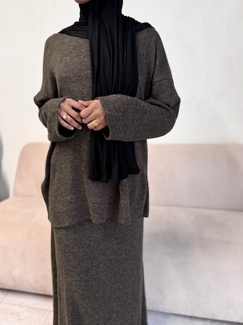 Brown Wool co-ord skirt set