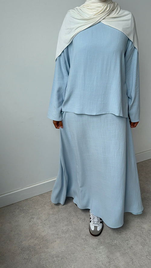 Sea blue Linen skirt set