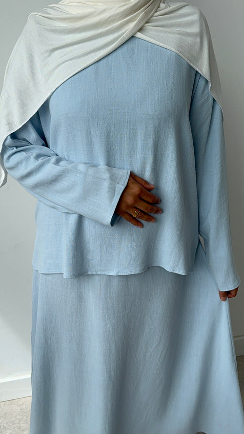 Sea blue Linen skirt set