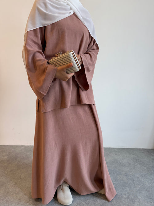 Dusty pink linen co-ord skirt set