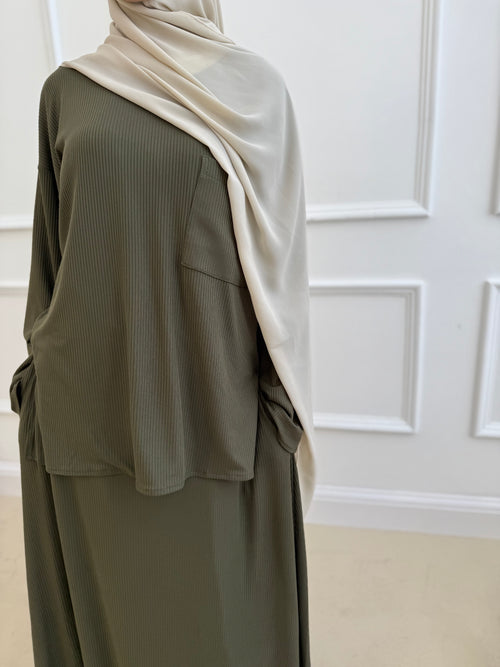 Khaki Ribbed co-ord skirt set
