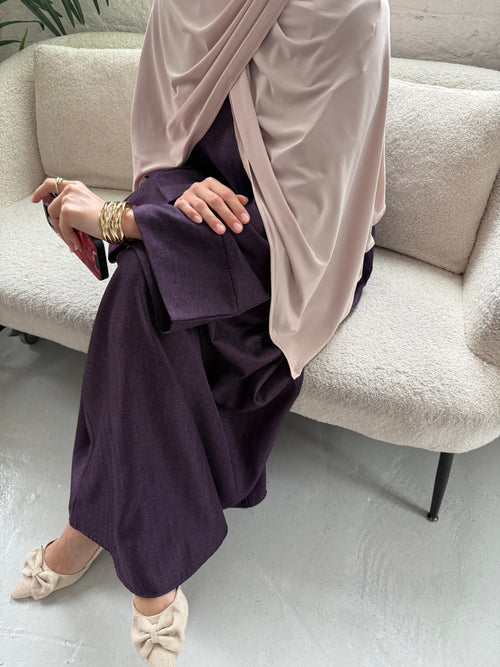Dark Purple Herringbone ZIP abayah