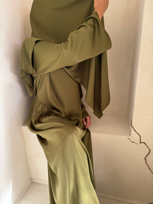 Sahara Satin dress Set: Olive