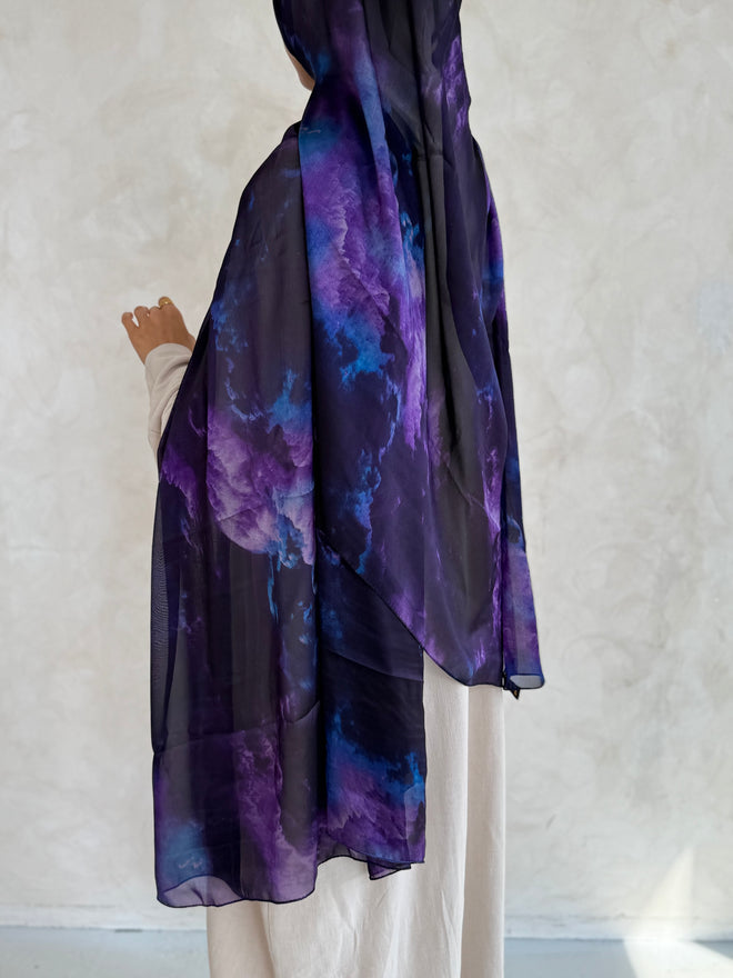 Printed Silk Hijaabs: Purple thunder