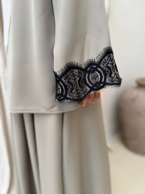 Sage Contrast Lace skirt set