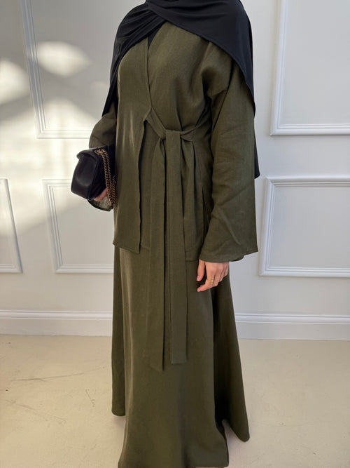 Khaki Linen Wrap Set