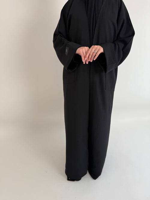 Black textured Open Abayah