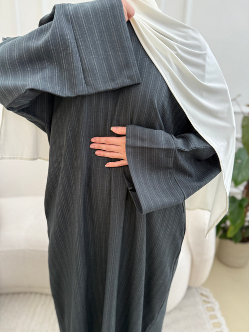 Dark green pinstripe ZIP abayah