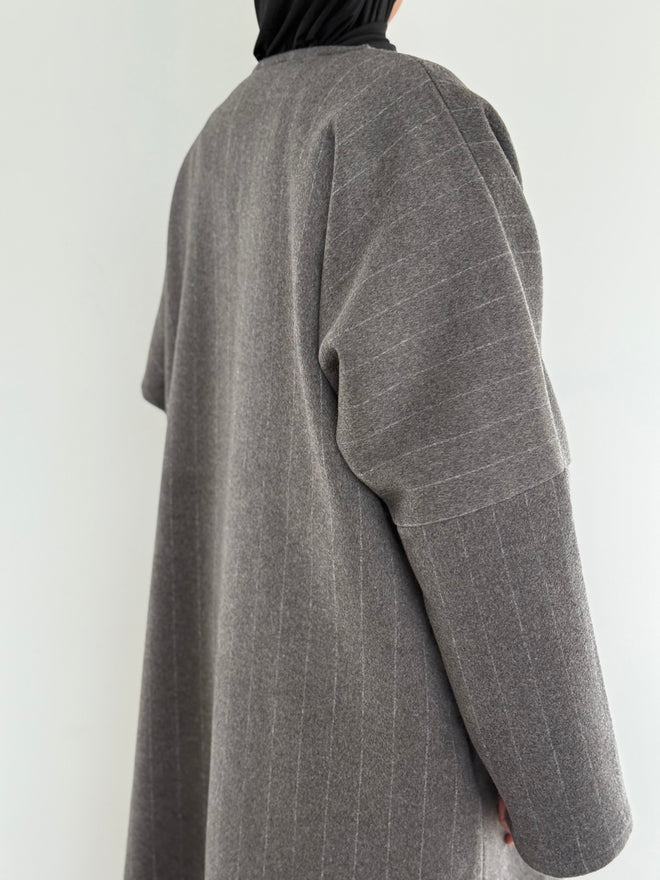 Grey Stripe Wool Coat abayah