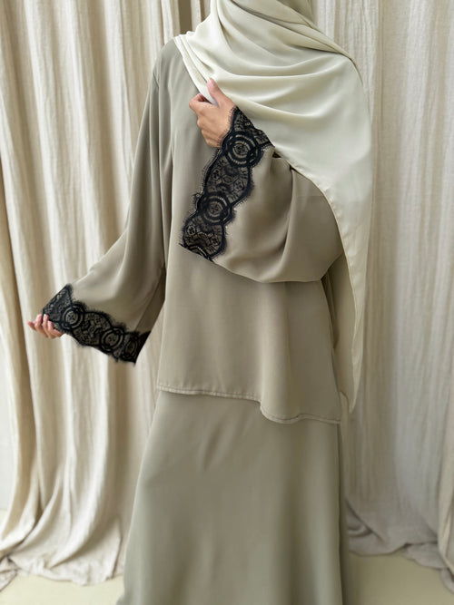 Sage Contrast Lace skirt set