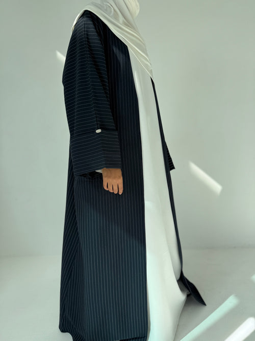 Navy Pinstripe Open Abayah