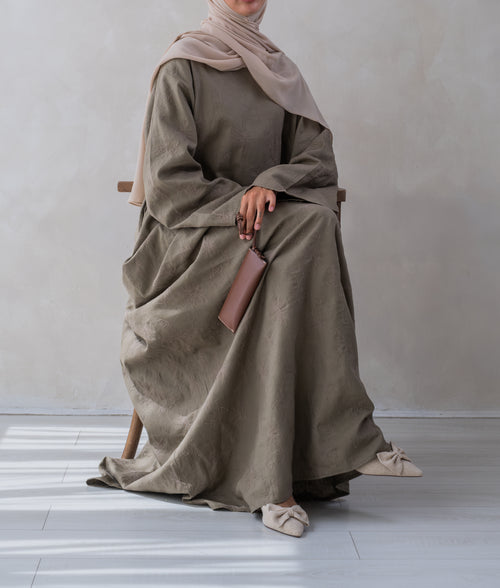 Embroidered khaki Linen abayah