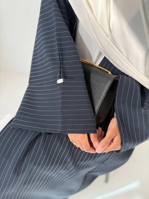 Navy Pinstripe Open Abayah