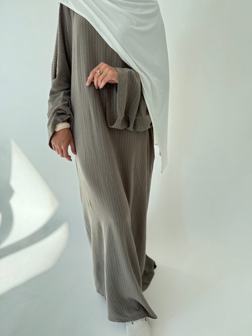 Khaki Linen Stripe abayah