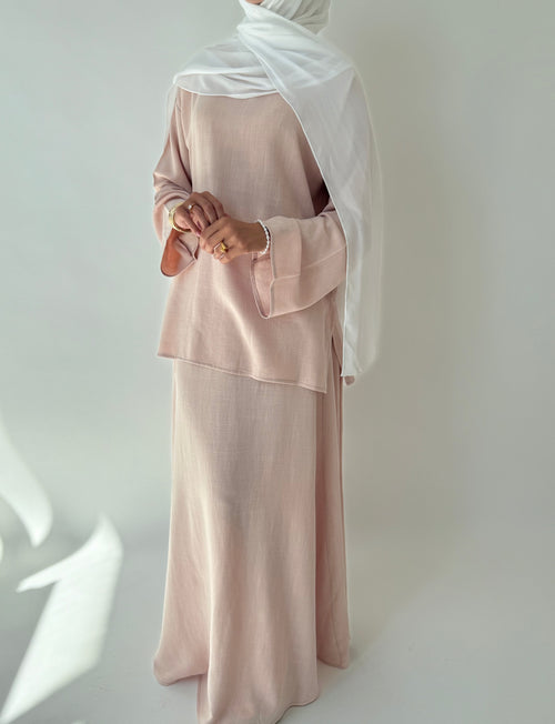 Blush linen co-ord skirt set