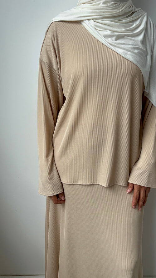 Nude Ribbed co-ord skirt set