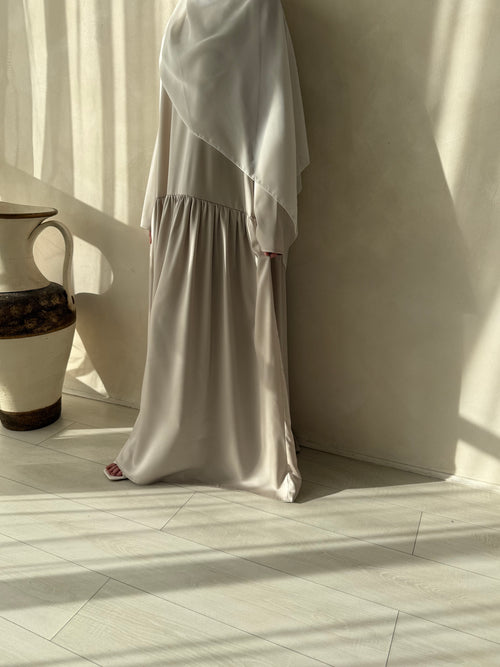 Satin Pearl ruched hem dress