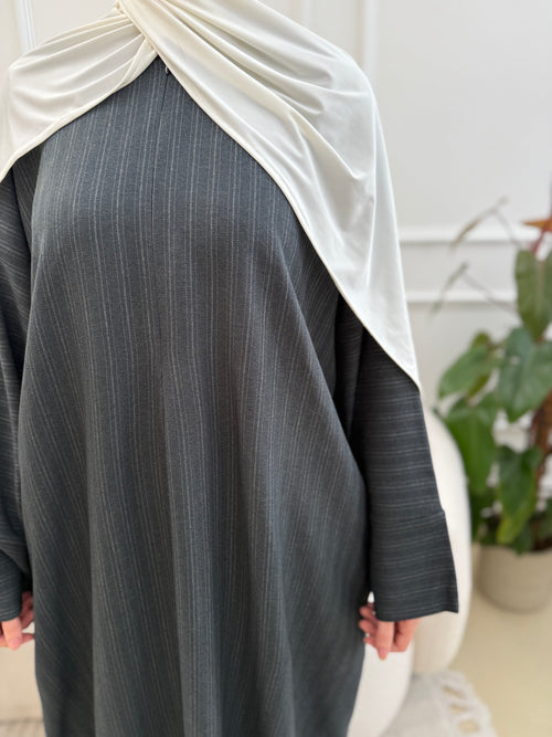 Dark green pinstripe ZIP abayah