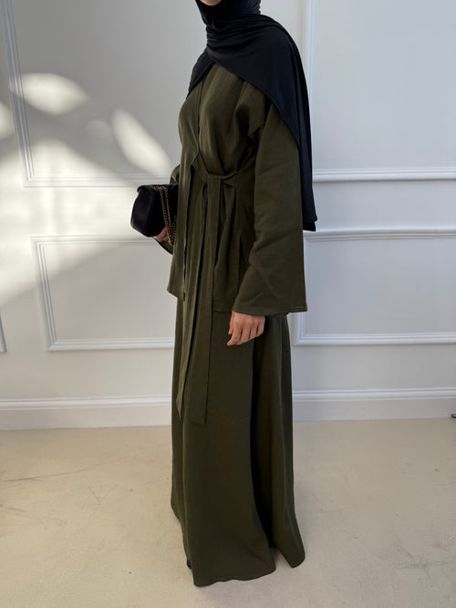 Khaki Linen Wrap Set