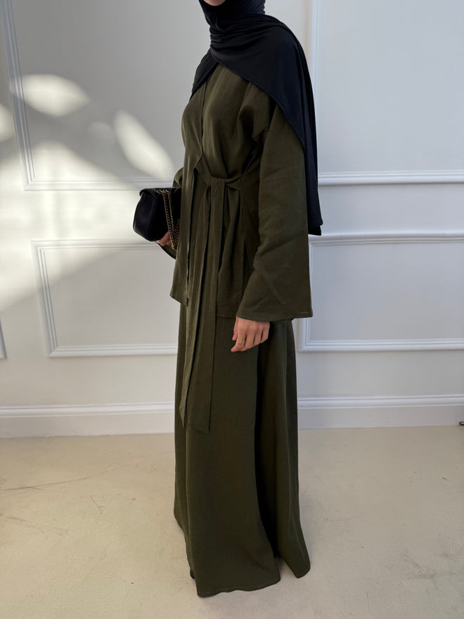 Khaki Linen Wrap Set