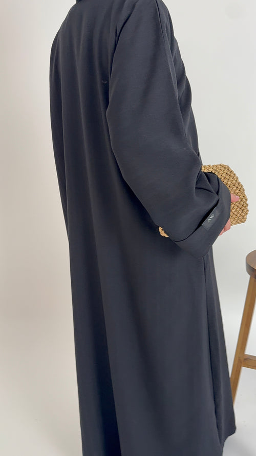 Black textured Open Abayah