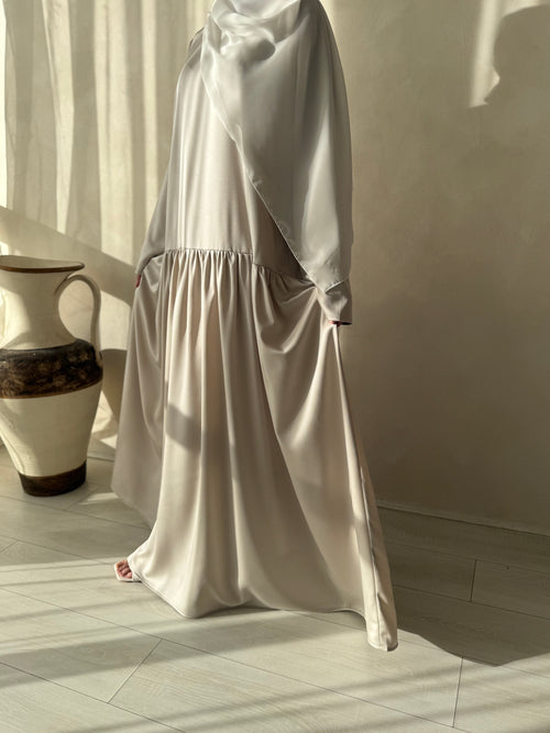 Satin Pearl ruched hem dress