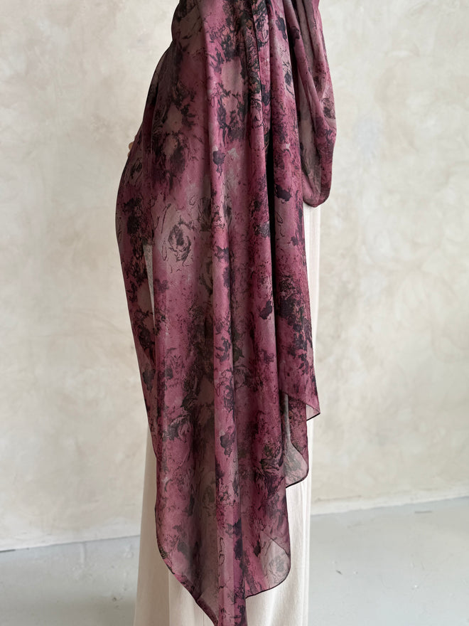 Printed Silk Hijaabs:Pink rose