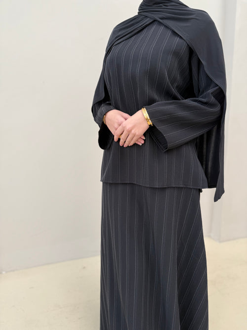 Black striped co-ord skirt set