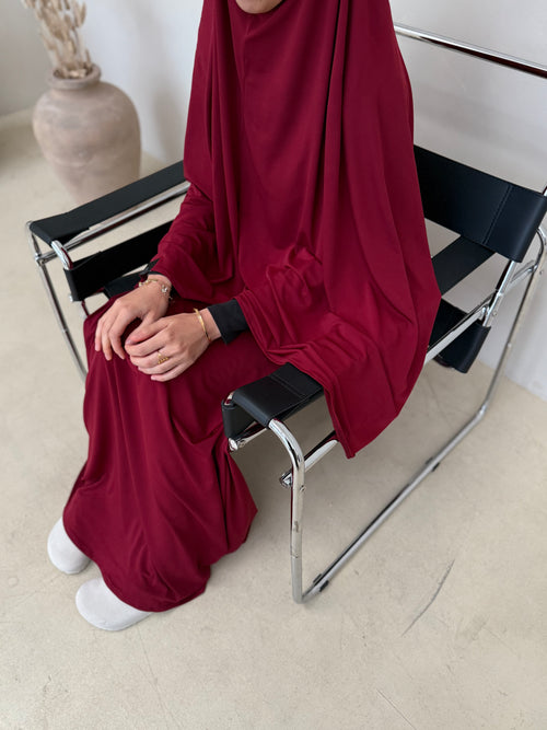 Maroon Khimar Skirt Set