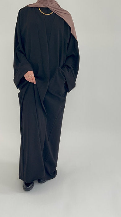 Black linen open abayah