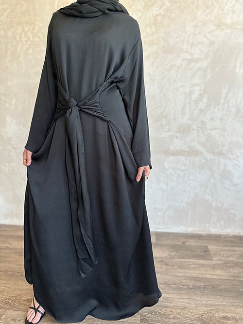 Zaina satin ruched dress: Black
