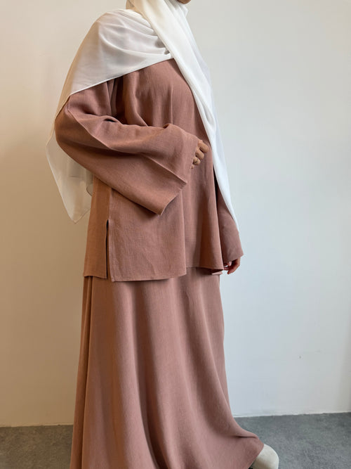Dusty pink linen co-ord skirt set